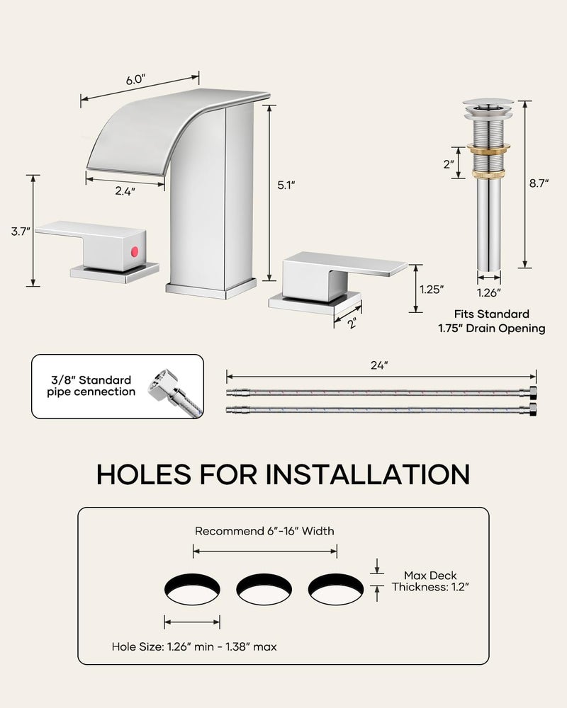 AVSIILE Waterfall Bathroom Faucet 3 Hole, Chrome 8 Inch Widespread Modern 3 Piece Bathroom Sink Faucet, Touch On Lavatory Faucet for Vanity RV Restroom, Curved Spout - Image 2